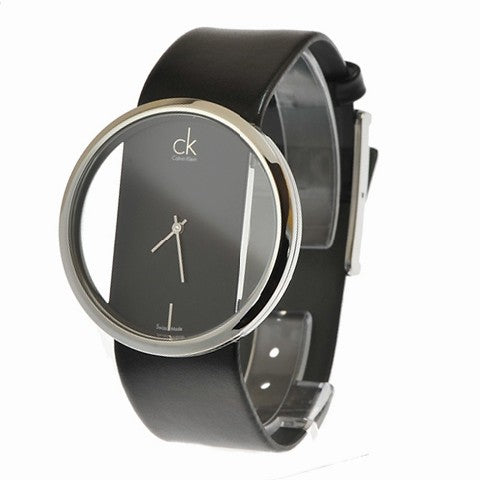 Calvin Klein Glam Transparent Dial Black Leather Strap Watch for Women - K9423107 Buy Now By Calvin Klein