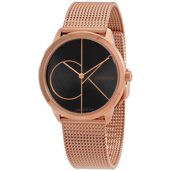 Calvin Klein Minimal Black Dial Rose Gold Mesh Bracelet Watch for Men - K3M22621 Buy Now By Calvin Klein