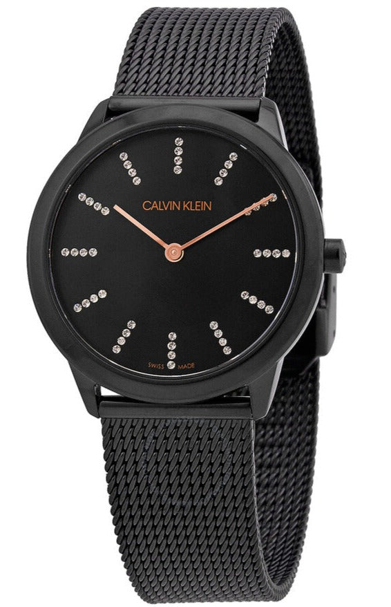 Calvin Klein Minimal Diamonds Black Dial Black Mesh Bracelet Watch for Women - K3M22X2X Buy Now By Calvin Klein