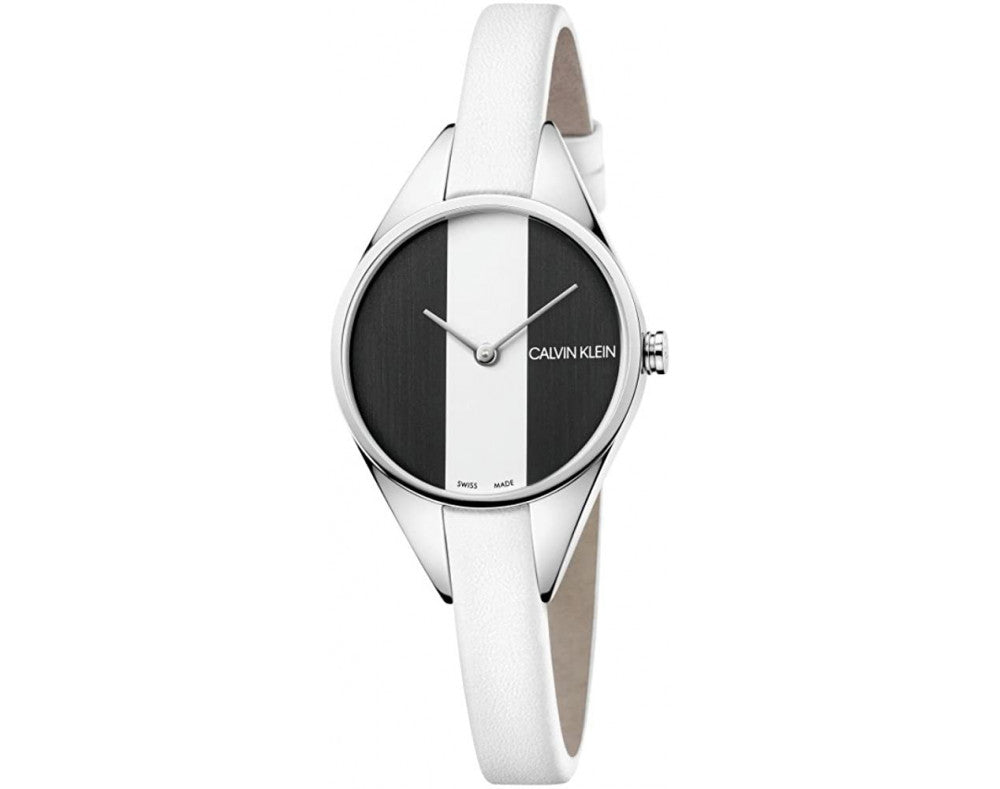 Calvin Klein Rebel White Black Dial White Leather Strap Watch for Women - K8P231L1 Buy Now By Calvin Klein