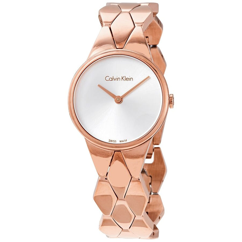 Calvin Klein Snake Silver Dial Rose Gold Steel Strap Watch For Women - K6E23646 Buy Now By Calvin Klein