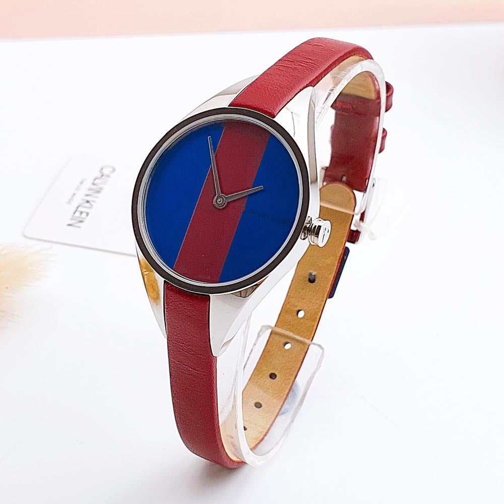 Calvin Klein Rebel Blue Maroon Dial Maroon Leather Strap Watch for Women - K8P231UN Buy Now By Calvin Klein