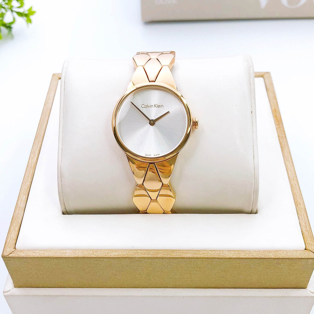 Calvin Klein Snake Silver Dial Yellow Gold Steel Strap Watch For Women - K6E23546 Buy Now By Calvin Klein