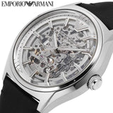 Emporio Armani Meccanico White Skeleton Dial Black Leather Strap Watch For Men - AR60003 Buy Now By Emporio Armani