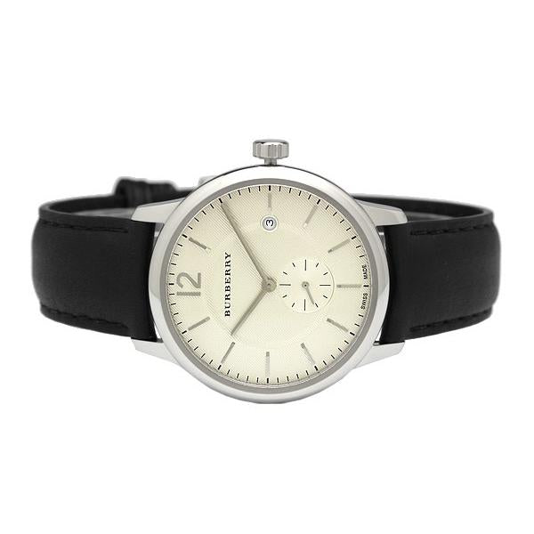 Burberry The Classic Horseferry Beige Dial Black Leather Strap Watch for Men - BU10000 Buy Now By Burberry