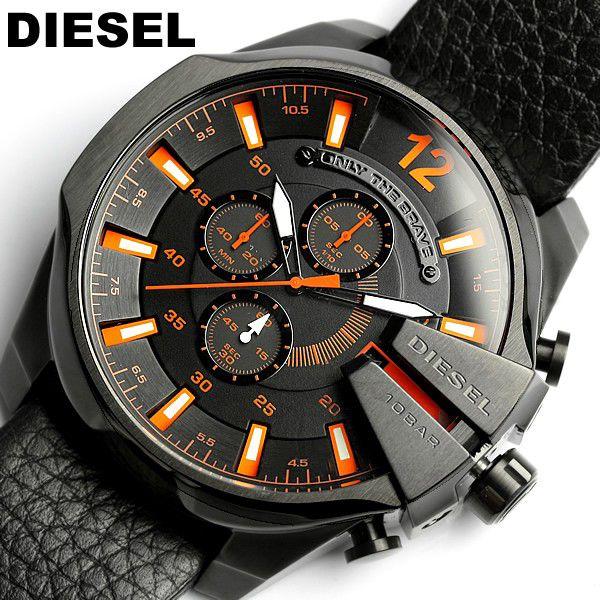 Diesel Mega Chief Chronograph Black Dial Black Leather Strap Watch For Men - DZ4291 Buy Now By Diesel