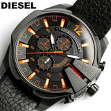 Diesel Mega Chief Chronograph Black Dial Black Leather Strap Watch For Men - DZ4291 Buy Now By Diesel