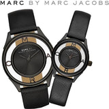 Marc Jacobs Tether Transparent Black Dial Black Leather Strap Watch for Women - MBM1379 Buy Now By Marc Jacobs