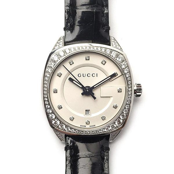 Gucci GG2570 Diamonds Silver Dial Black Leather Strap Watch For Women - YA142507 Buy Now By Gucci