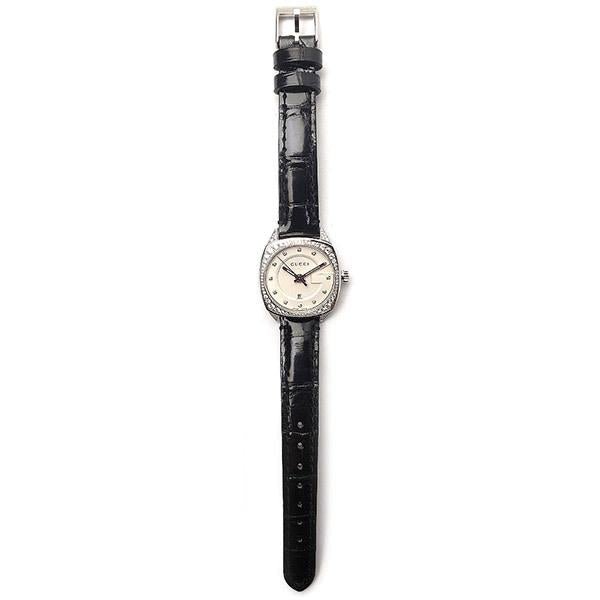 Gucci GG2570 Diamonds Silver Dial Black Leather Strap Watch For Women - YA142507 Buy Now By Gucci