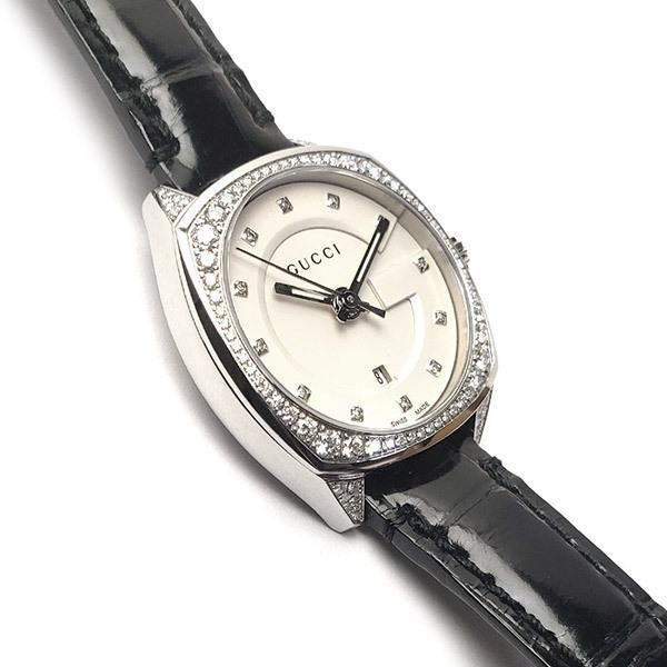 Gucci GG2570 Diamonds Silver Dial Black Leather Strap Watch For Women - YA142507 Buy Now By Gucci