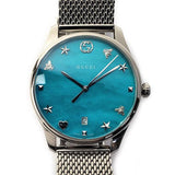Gucci G-Timeless Turquiose Mother of Pearl Dial Silver Mesh Bracelet Watch For Women - YA1264039 Buy Now By Gucci
