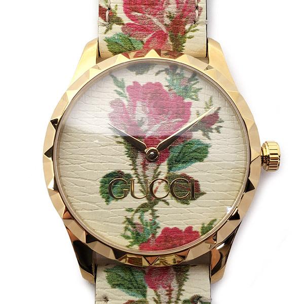 Gucci G Timeless Floral Gold Dial White Leather Strap Watch For Women - YA1264084 Buy Now By Gucci