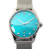 Gucci G-Timeless Turquoise Mother of Pearl Dial Silver Mesh Bracelet Watch For Women - YA126582 Buy Now By Gucci