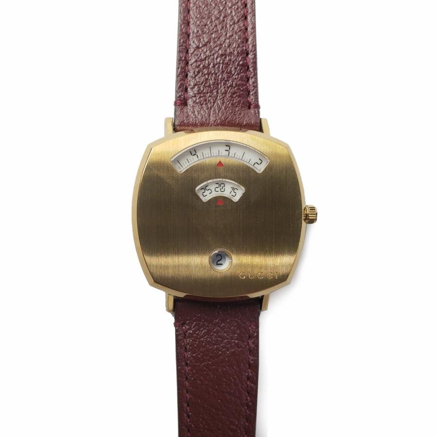 Gucci Grip Quartz Yellow Gold Dial Maroon Leather Strap Watch For Women - YA157405 Buy Now By Gucci