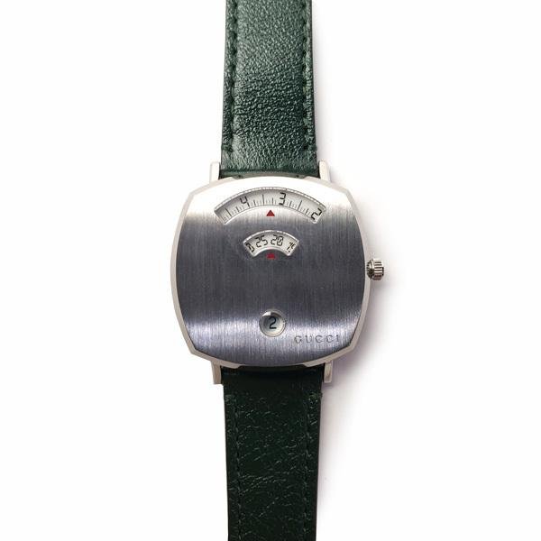 Gucci Grip Quartz Silver Dial Green Leather Strap Unisex Watch - YA157406 Buy Now By Gucci