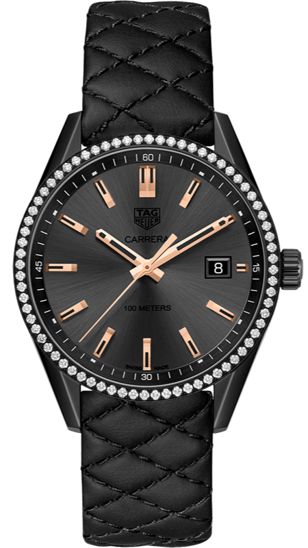 Tag Heuer Carrera Diamonds Anthracite Black Dial Black Leather Strap Watch for Women - WAR1115.FC6392 Buy Now By Tag Heuer