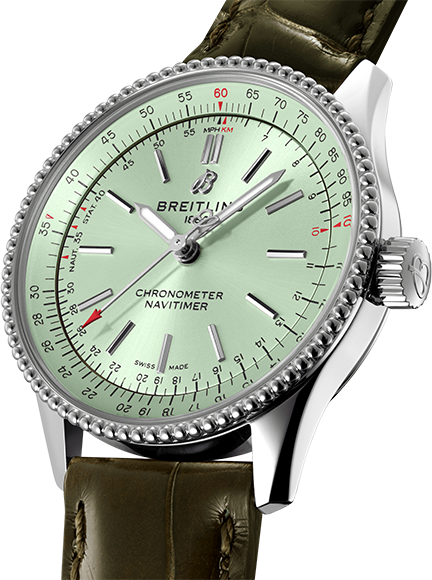 Breitling Navitimer Automatic 35 Green Dial Green Leather Strap Watch for Women - A17395361L1P1 Buy Now By Breitling