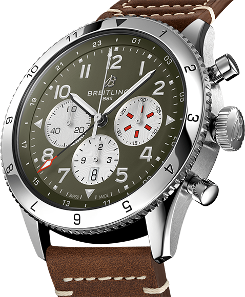 Breitling Super Avi B04 Chronograph GMT 46 Curtiss Warhawk Green Dial Brown Leather Strap Watch for Men - AB04452A1L1X1 Buy Now By Breitling