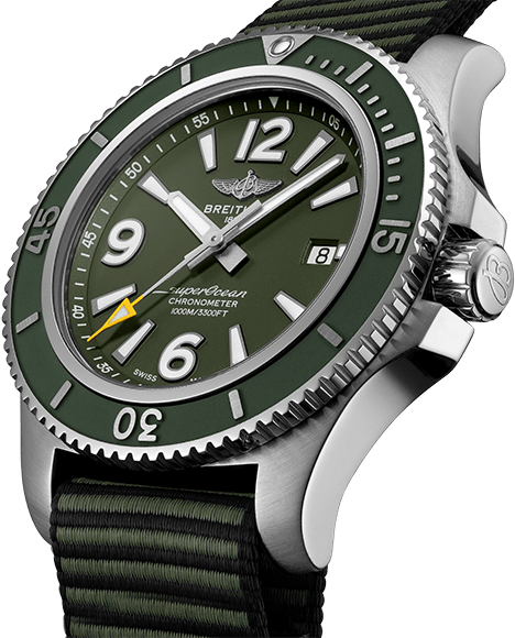 Breitling Superocean Automatic 44mm Outerknown Green Dial Green Nylon Strap Watch for Men - A17367A11L1W1 Buy Now By Breitling