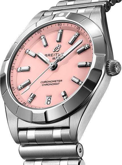 Breitling Chronomat 32 Diamonds Pink Dial Silver Steel Strap Watch for Women - A77310101K1A1 Buy Now By Breitling