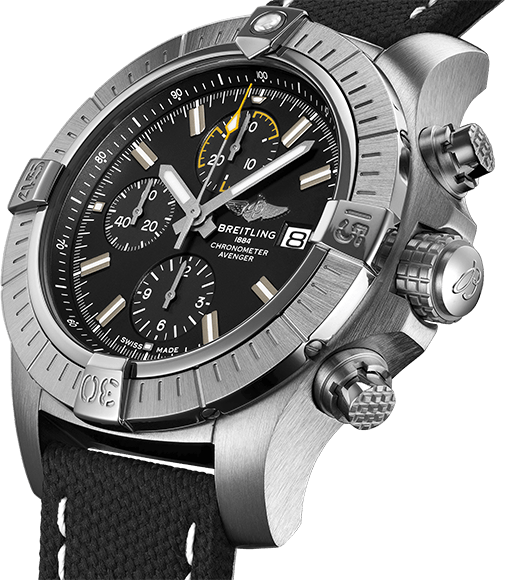 Breitling Avenger Chronograph 45mm Black Dial Black Leather Strap Watch for Men - A13317101B1X1 Buy Now By Breitling