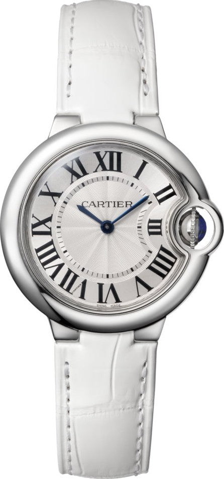 Cartier Ballon Bleu De Cartier Silver Dial White Leather Strap Watch for Women - W6920086 Buy Now By Cartier