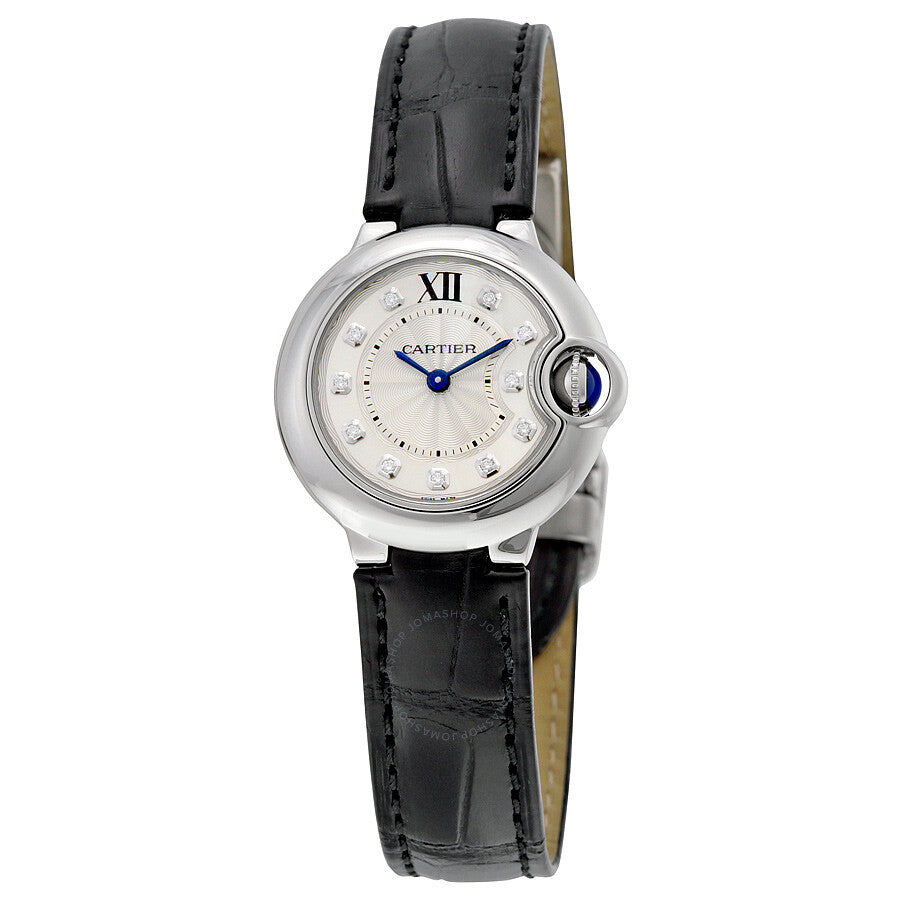 Cartier Ballon Bleu de Cartier Diamonds Silver Dial Black Leather Strap Watch for Women - W4BB0008 Buy Now By Cartier