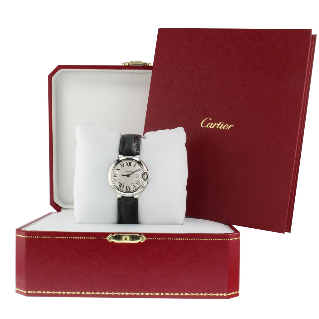 Cartier Ballon Bleu Silver Dial Black Leather Strap Watch for Women - W69018Z4 Buy Now By Cartier