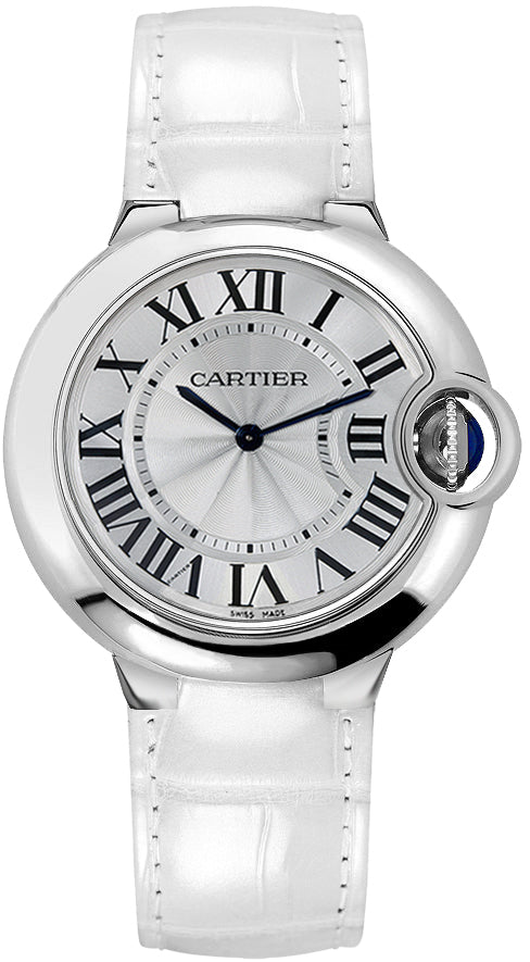 Cartier Ballon Bleu de Cartier Silver Dial White Leather Strap Watch for Women - W6920087 Buy Now By Cartier