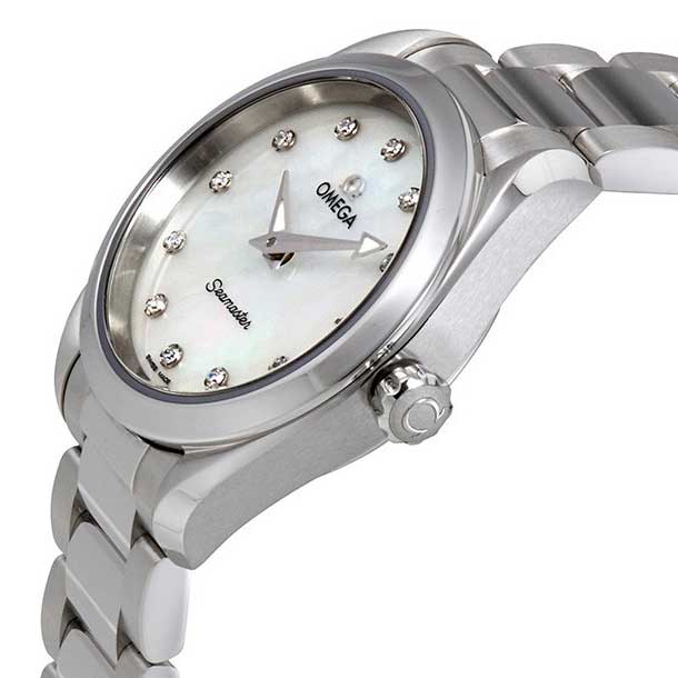 Omega Seamaster Aqua Terra Quartz Diamonds Mother of Pearl Dial Silver Steel Strap Watch for Women - 220.10.28.60.55.001 Buy Now By Omega