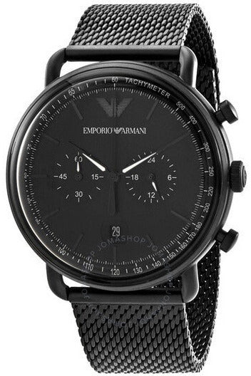 Emporio Armani Aviator Chronograph Black Dial Black Mesh Bracelet Watch For Men - AR11264 Buy Now By Emporio Armani