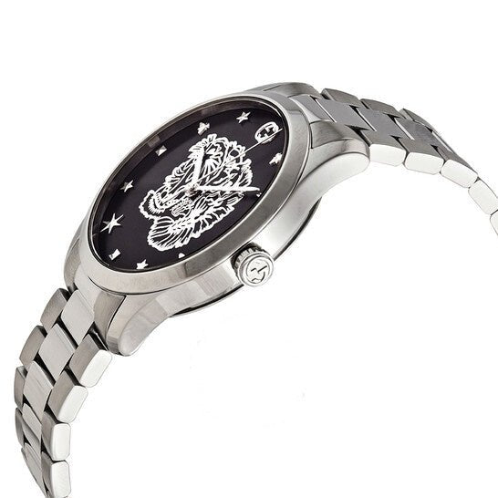 Gucci G Timeless Diamonds Black Dial Silver Steel Strap Watch For Women - YA1264125 Buy Now By Gucci