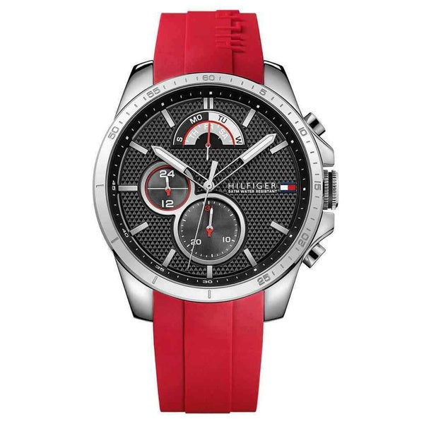 Tommy Hilfiger Decker Quartz Black Dial Red Rubber Strap Watch for Men - 1791351 Buy Now By Tommy Hilfiger