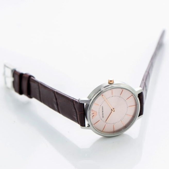 Emporio Armani Dress Quartz Silver Dial Brown Leather Strap Watch For Women - AR11063 Buy Now By Emporio Armani
