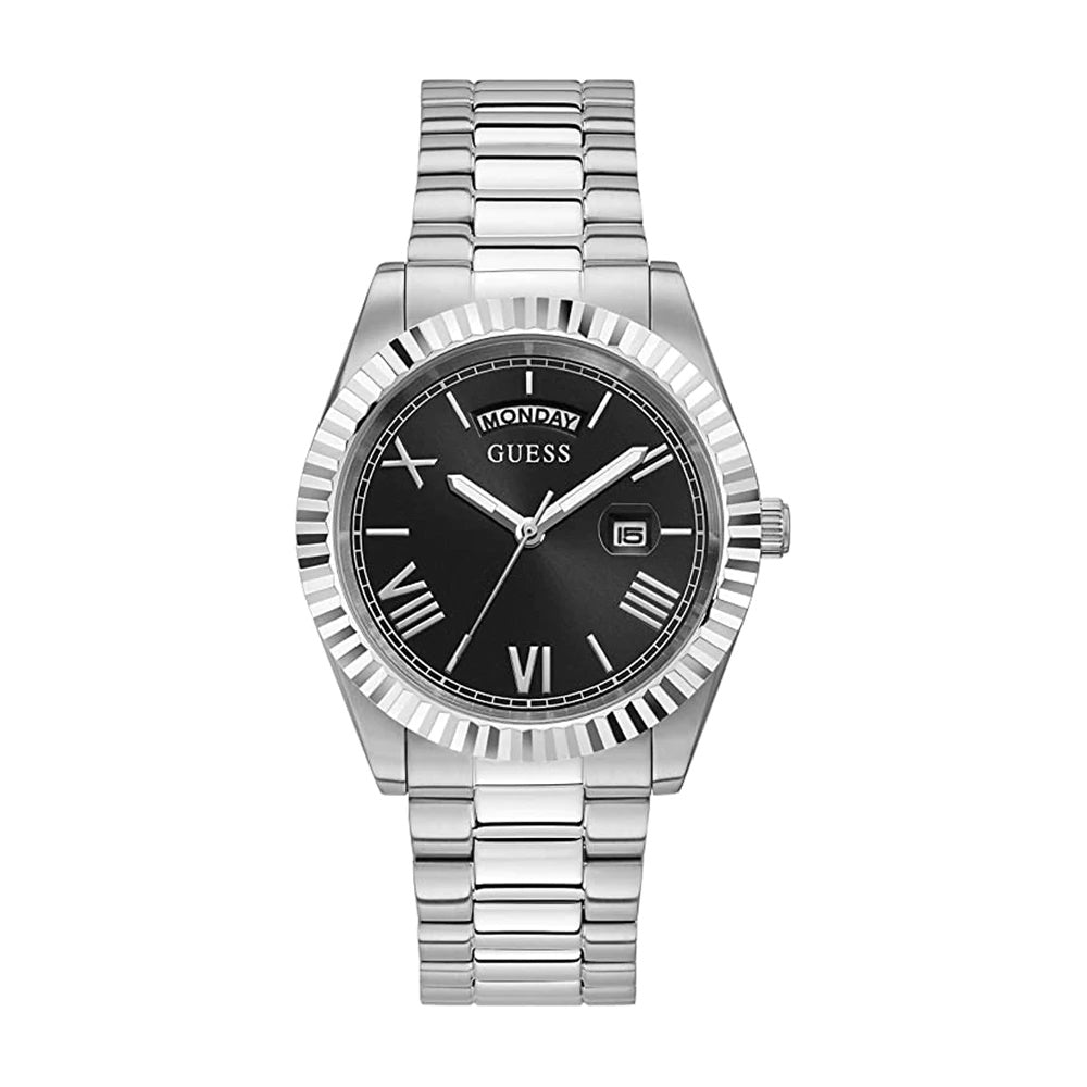 Guess Connoisseur Black Dial Silver Steel Strap Watch for Men - GW0265G1 Buy Now By Guess
