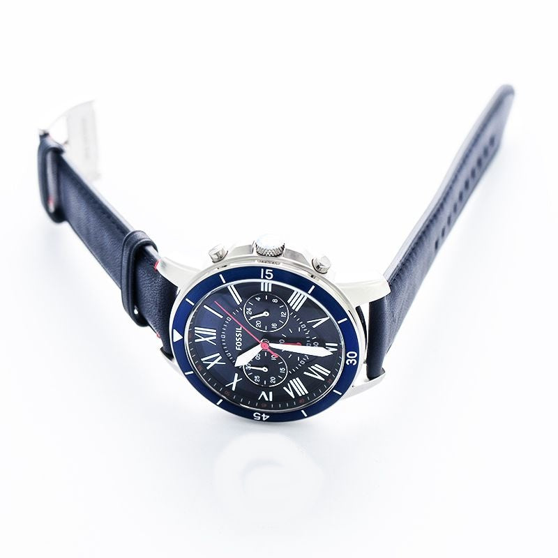 Fossil Grant Chronograph Blue Dial Blue Leather Strap Watch for Men - FS5373 Buy Now By Fossil