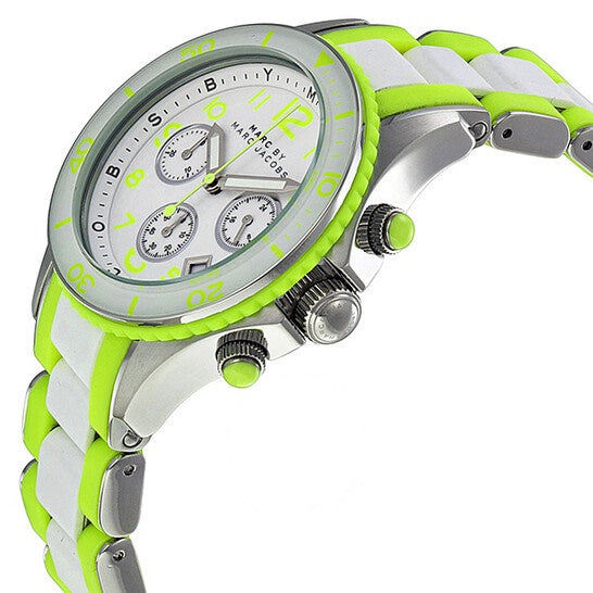 Marc Jacobs Rock Chronograph White Dial White & Green Silicone Strap Watch for Women - MBM2592 Buy Now By Marc Jacobs