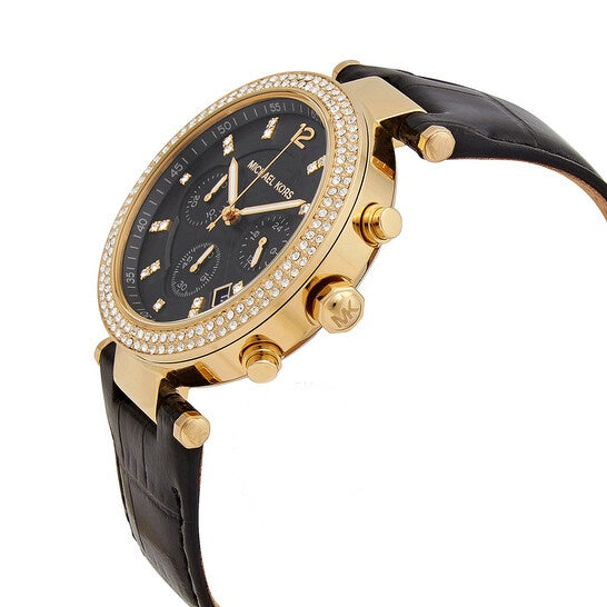 Michael Kors Parker Chronograph Black Dial Black Leather Strap Watch For Women - MK6984 Buy Now By Michael Kors