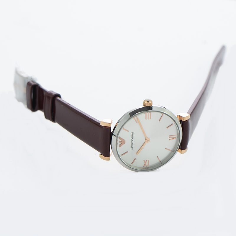 Emporio Armani Gianni T-Bar Quartz Silver Dial Brown Leather Strap Watch For Women - AR11061 Buy Now By Emporio Armani