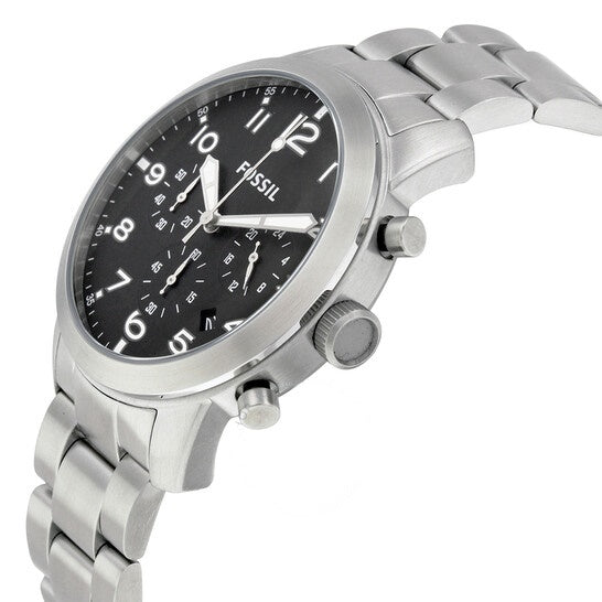 Fossil Pilot Chronograph Black Dial Silver Steel Strap Watch for Men - FS5141 Buy Now By Fossil