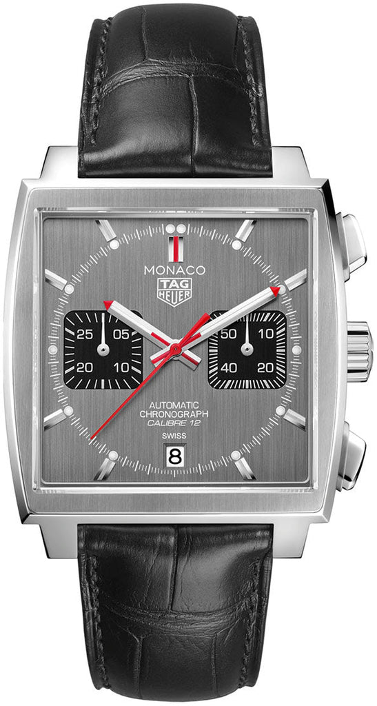 Tag Heuer Monaco Calibre 12 Final Edition Chronograph Grey Dial Black Leather Strap Watch for Men - CAW211J.FC6476 Buy Now By Tag Heuer