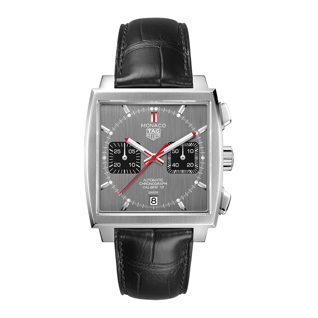 Tag Heuer Monaco Calibre 12 Final Edition Chronograph Grey Dial Black Leather Strap Watch for Men - CAW211J.FC6476 Buy Now By Tag Heuer