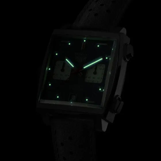 Tag Heuer Monaco Automatic Chronograph Blue Dial Black Leather Strap Watch for Men - CAW211P.FC6356