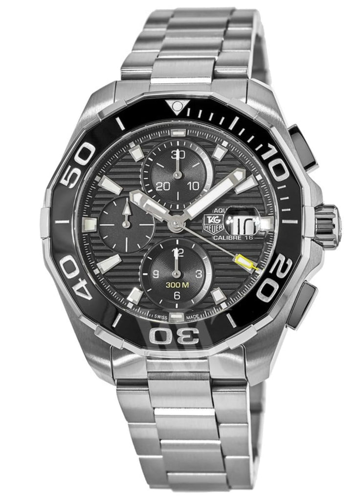 Tag Heuer Aquaracer Calibre 16 Day-Date Black Dial Silver Steel Strap Watch for Men - CAY211A.BA0927 Buy Now By Tag Heuer