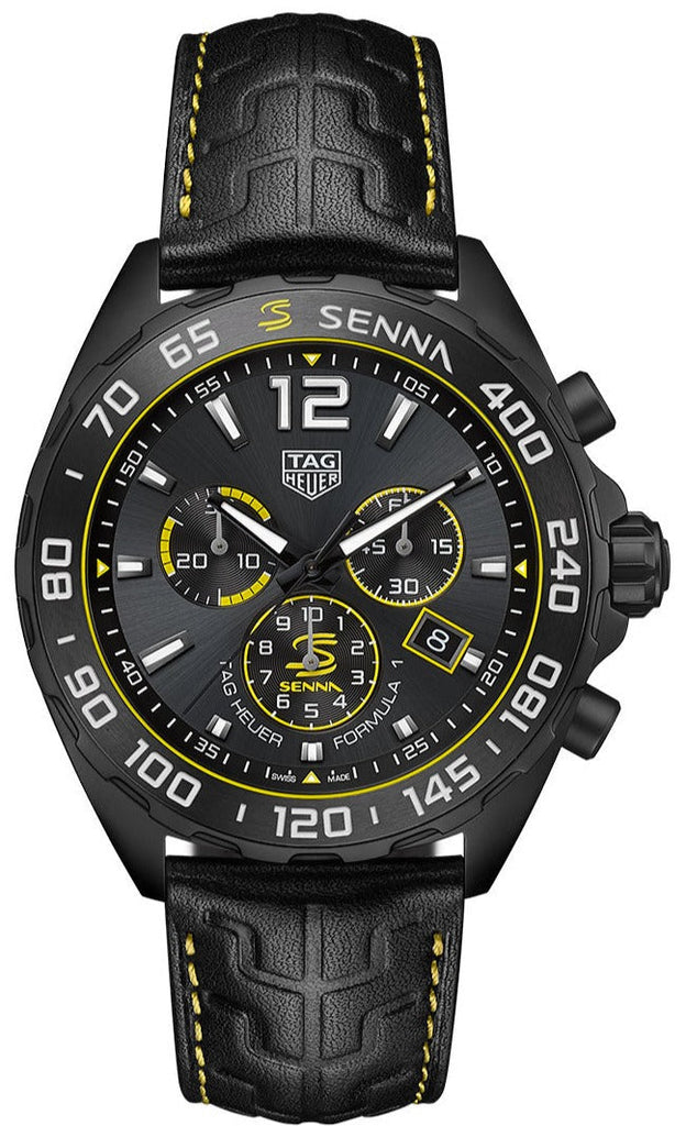 Tag Heuer Formula 1 Chronograph Senna Black Dial Black Leather Strap Watch for Men - CAZ101AJ.FC6487 Buy Now By Tag Heuer