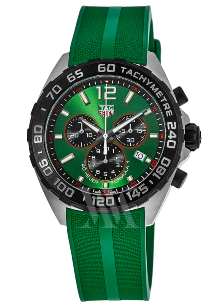 Tag Heuer Formula 1 Chronograph Green Dial Green Rubber Strap Watch for Men - CAZ101AP.FT8056 Buy Now By Tag Heuer