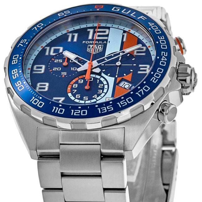 Tag Heuer Formula 1 Gulf Edition Chronograph Blue Dial Silver Steel Strap Watch for Men - CAZ101AT.BA0842 Buy Now By Tag Heuer