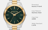 Michael Kors Slim Runway Quartz Green Dial Two Tone Steel Strap Watch for Women - MK9149 Buy Now By Michael Kors