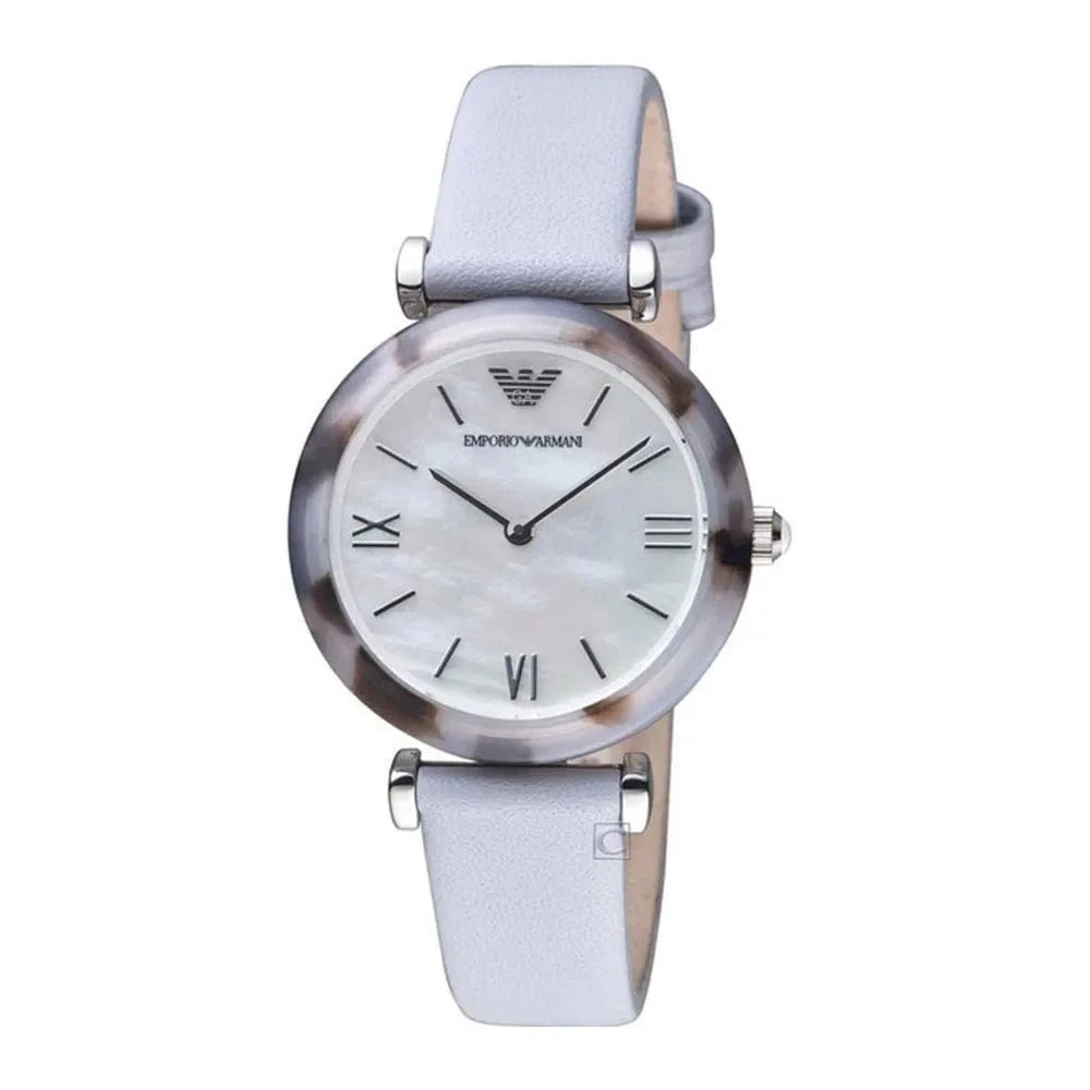 Emporio Armani White Dial Light Blue Leather Strap Watch For Women - AR11002 Buy Now By Emporio Armani